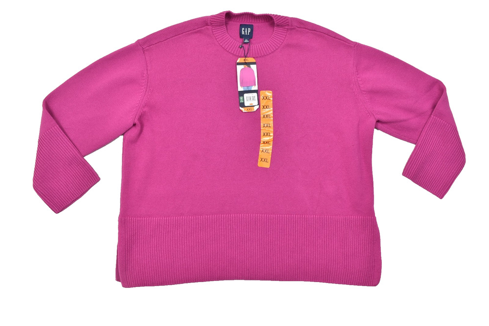 GAP Sweater XXL Womens Pink Cotton Knit Long Sleeve Crew Neck Ribbed Hem NWT Ne